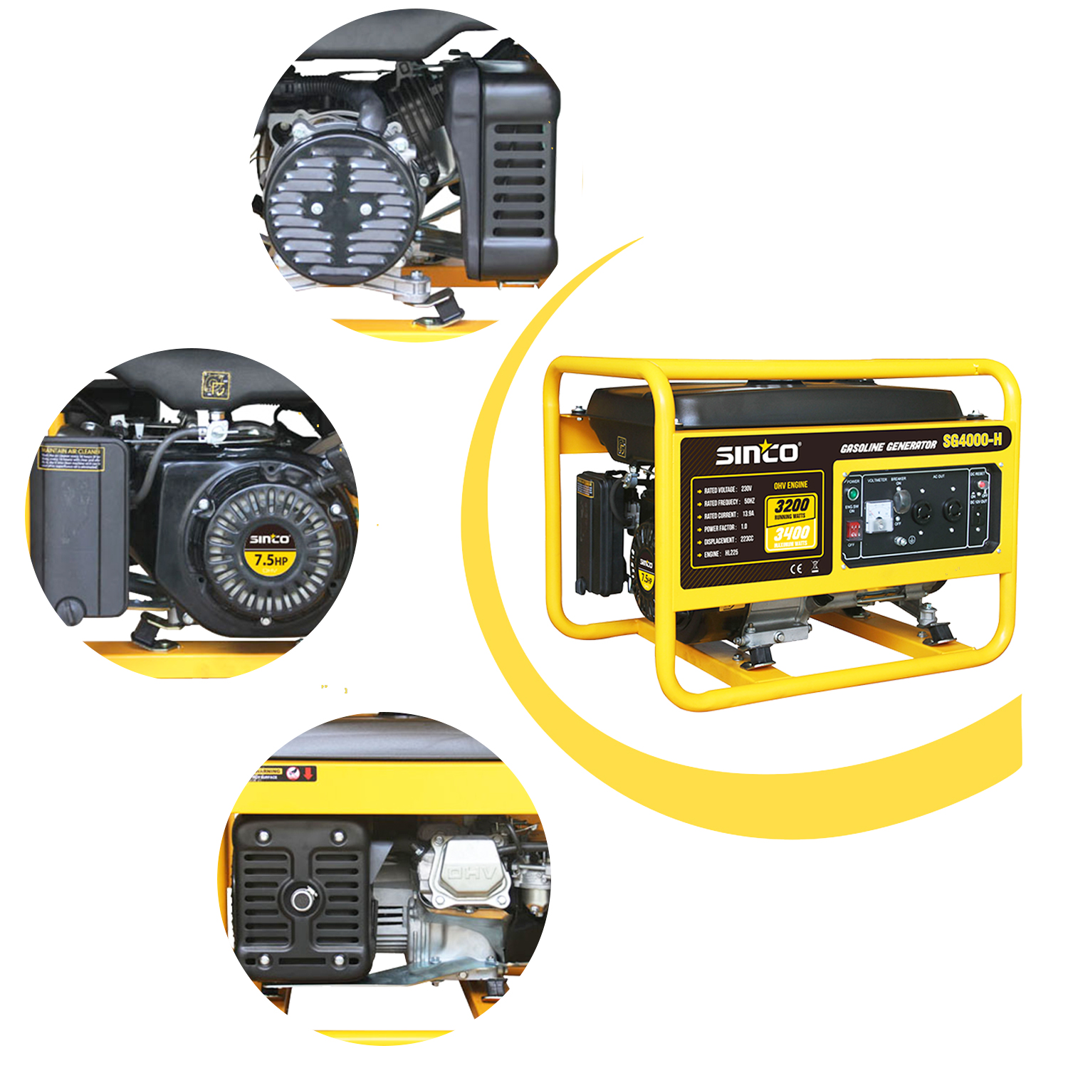 3200w Portable Single Cylinder Recoil Start Gasoline Generator 