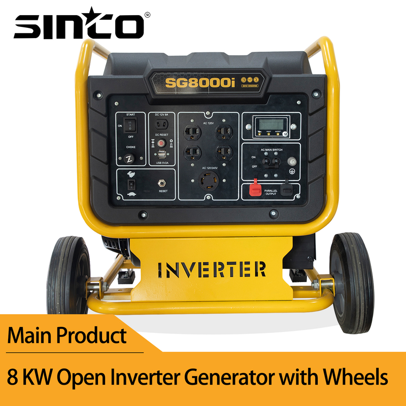 Sinco Brand 8kw Large Capacity Oil Tank Open Inverter Generator with Wheels with EPA/Carb/CE/Noise/GS